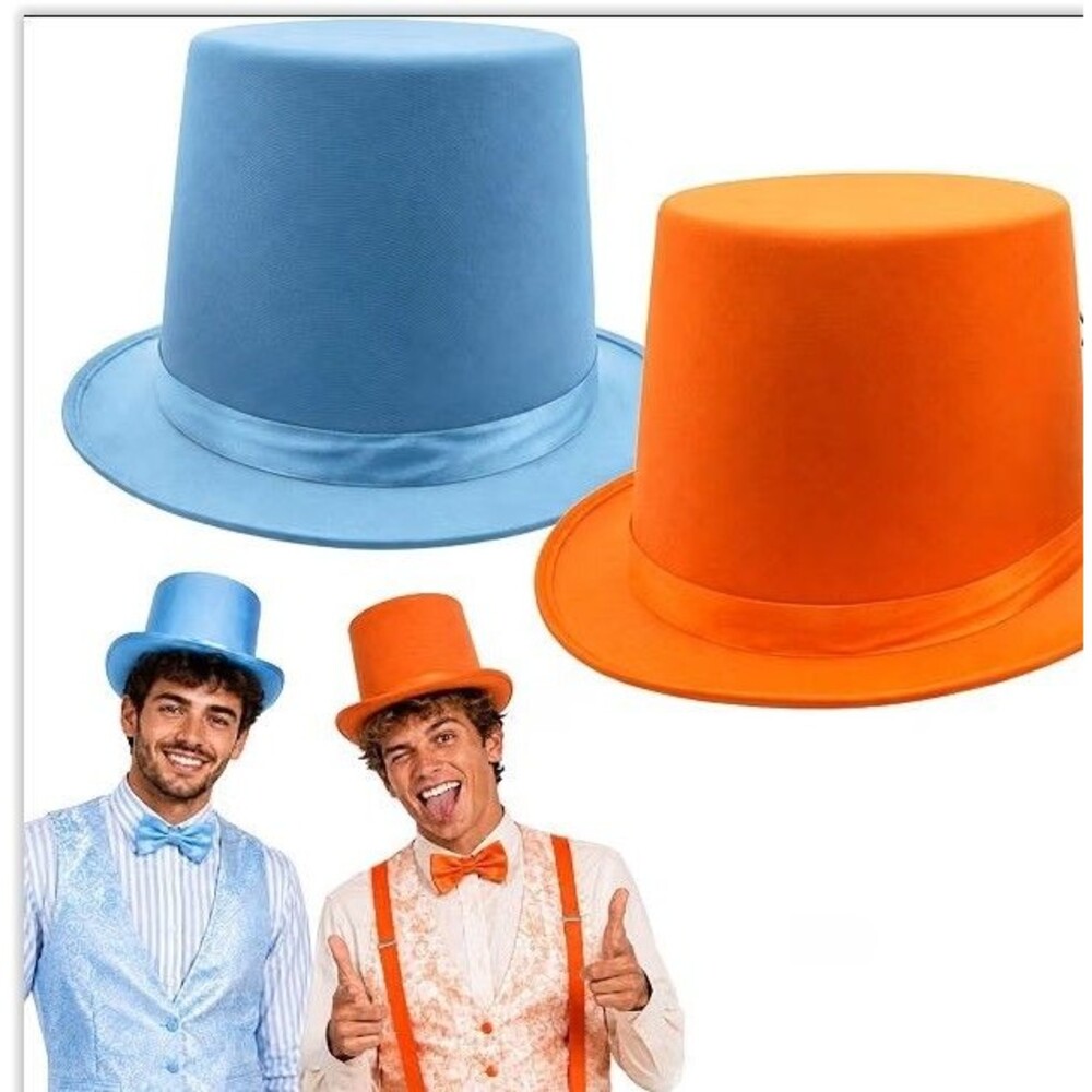 Adult's 2 Pack Orange Felt, Blue Felt Top Hat Costume Accessory Adjustable NEW